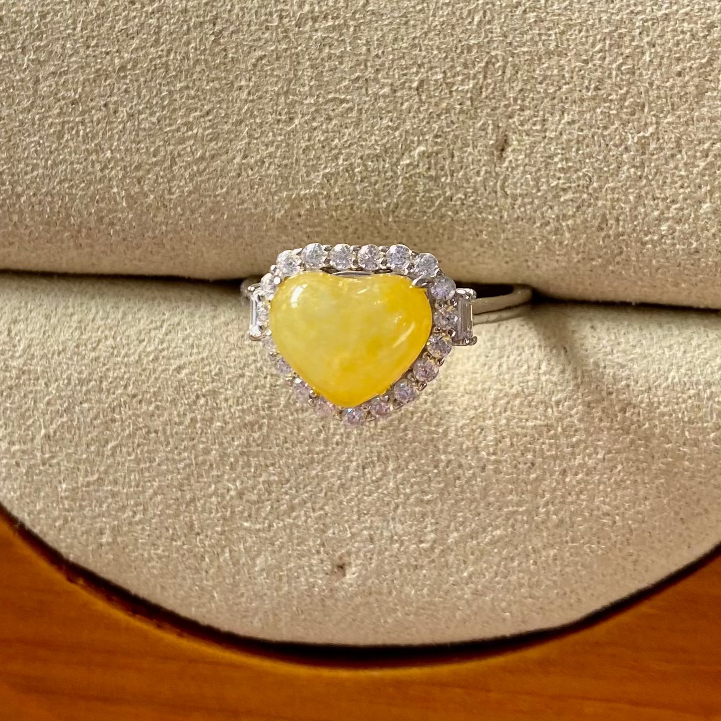 Icy Yellow Heart Jadeite Ring