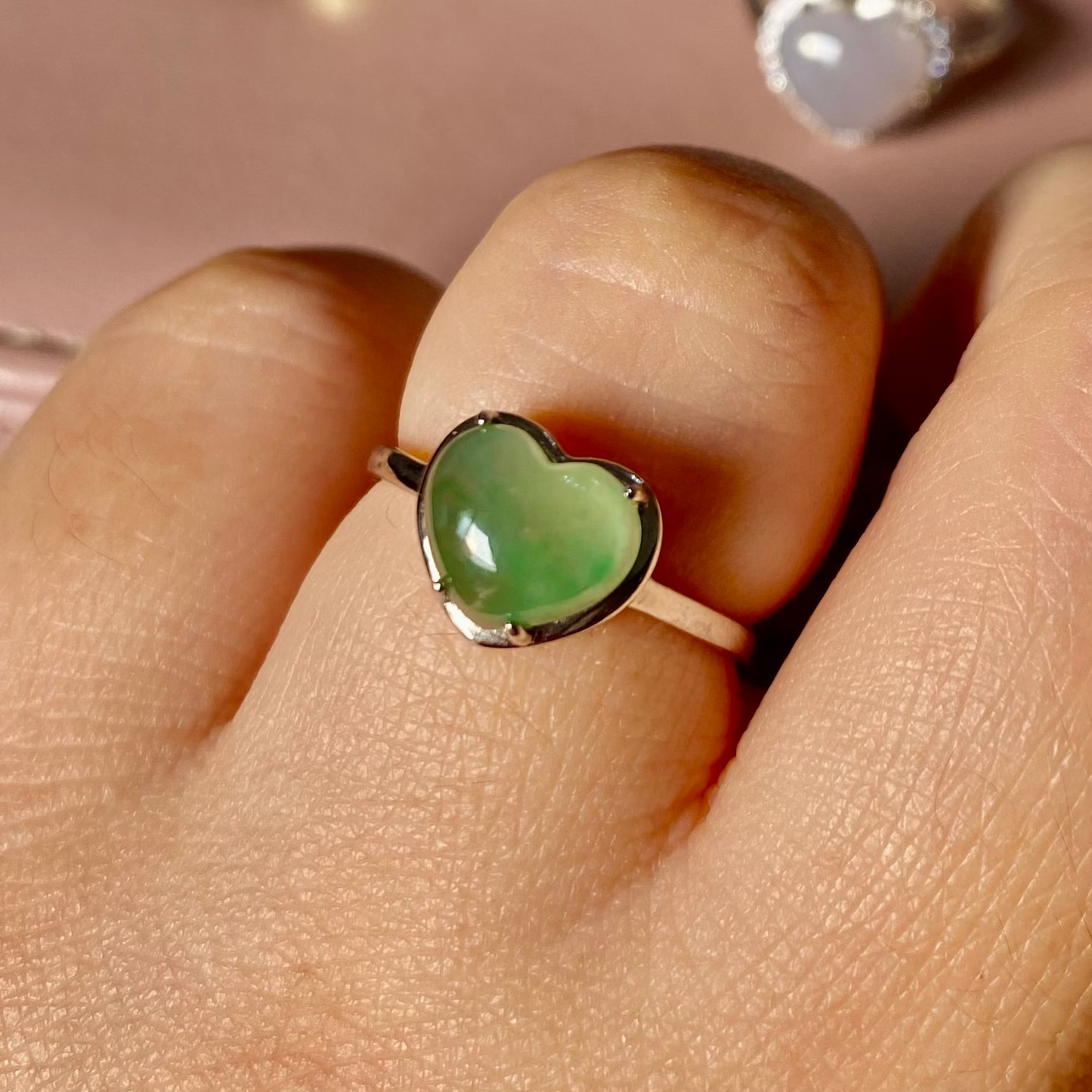 Icy Green Heart Jadeite Ring