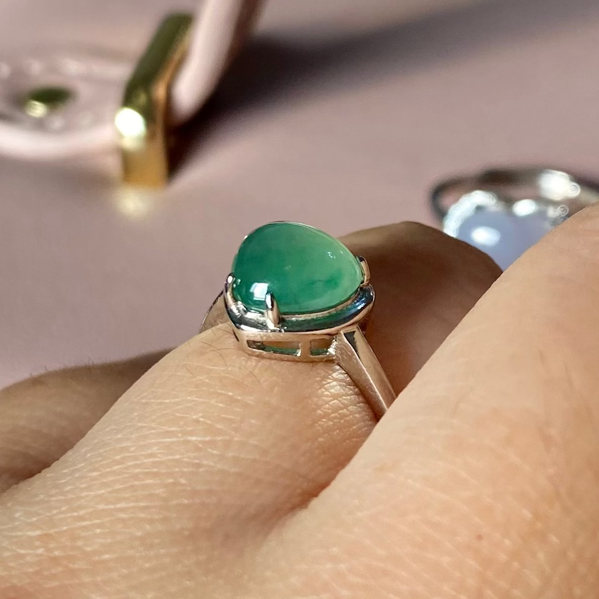 Icy Green Heart Jadeite Ring