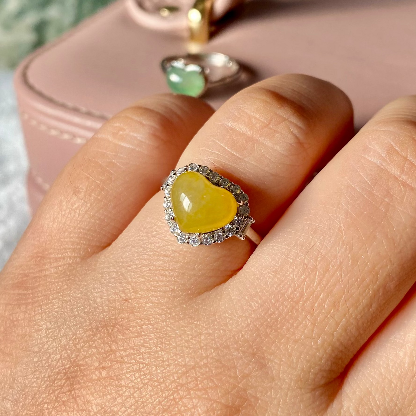 Icy Yellow Heart Jadeite Ring