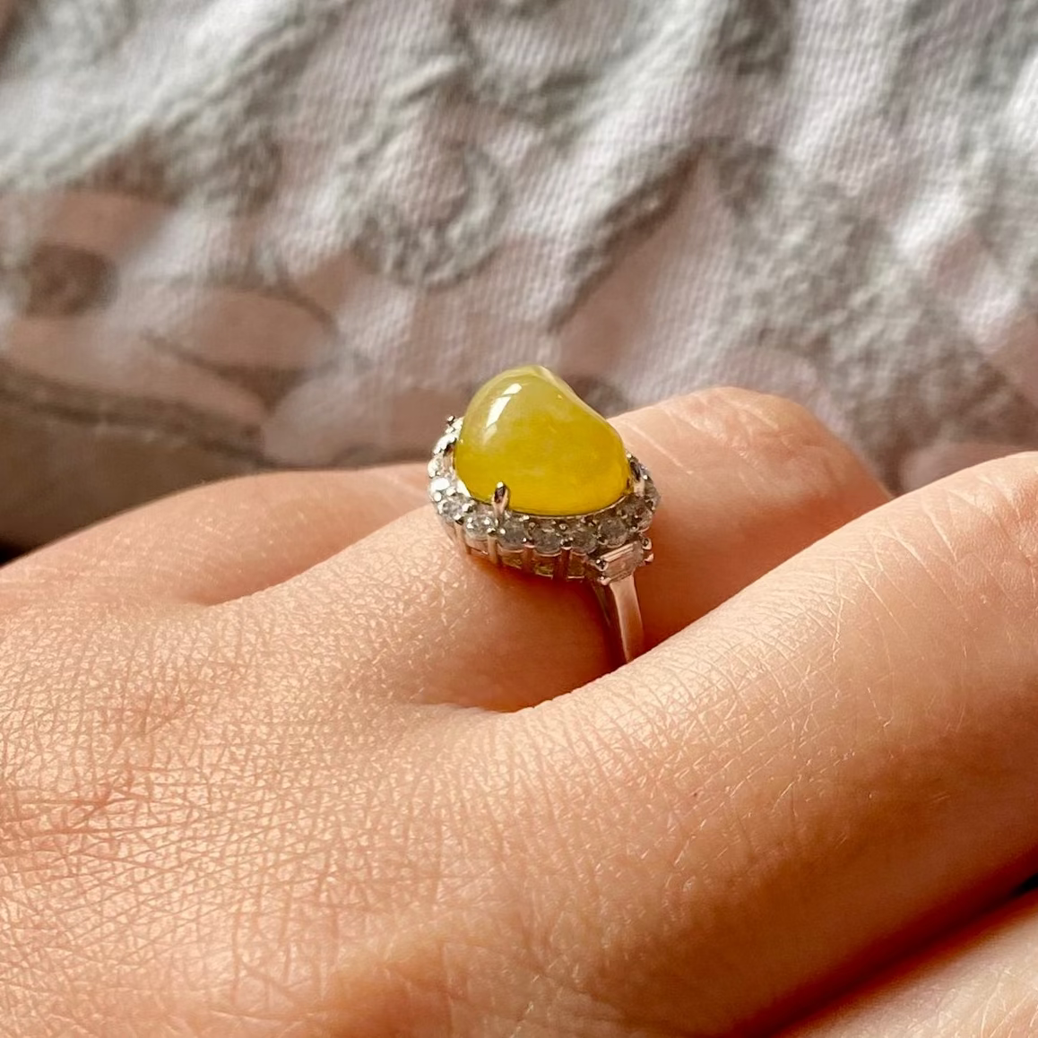 Icy Yellow Heart Jadeite Ring