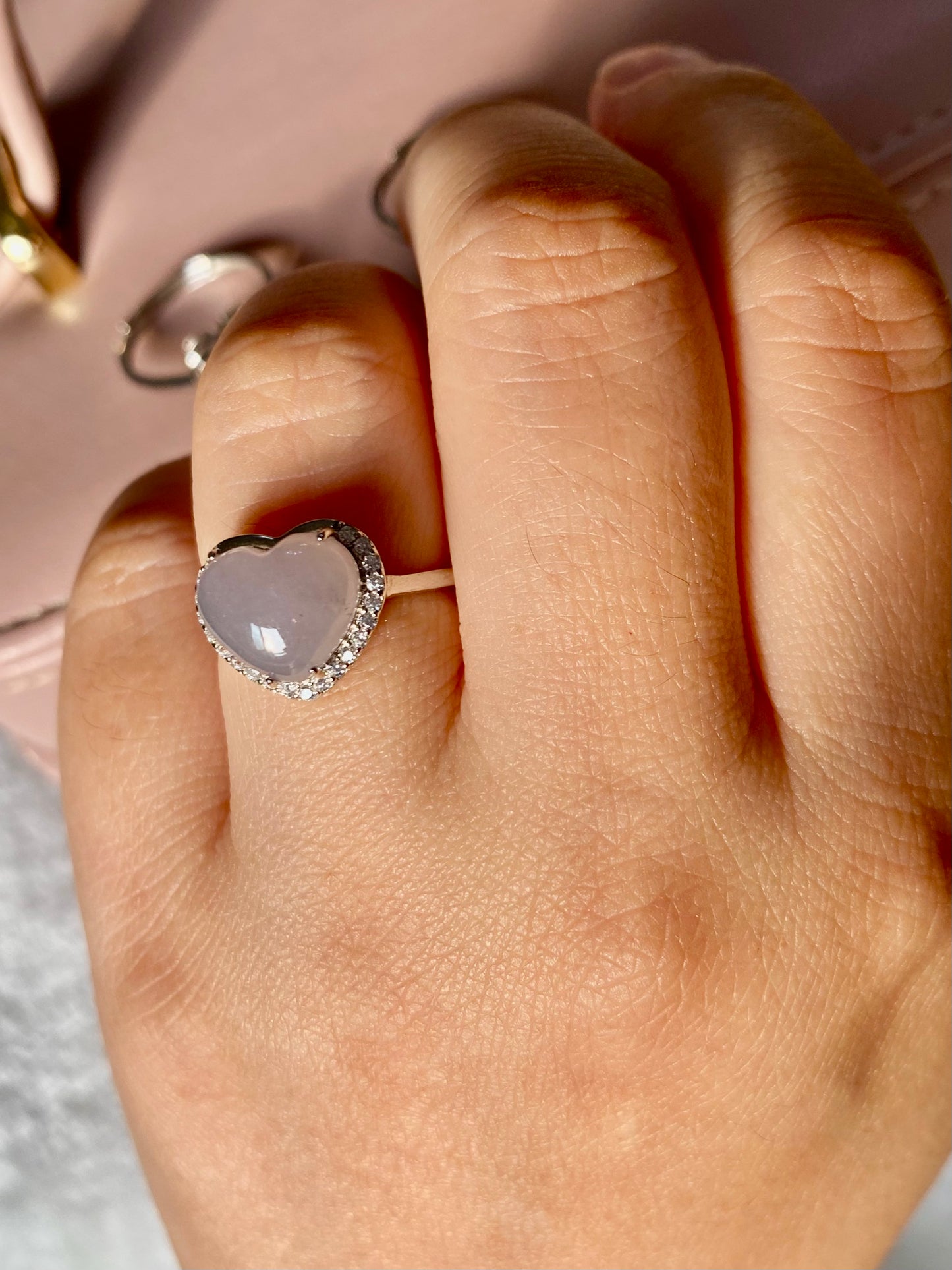 Icy Lavender Heart Jadeite Ring