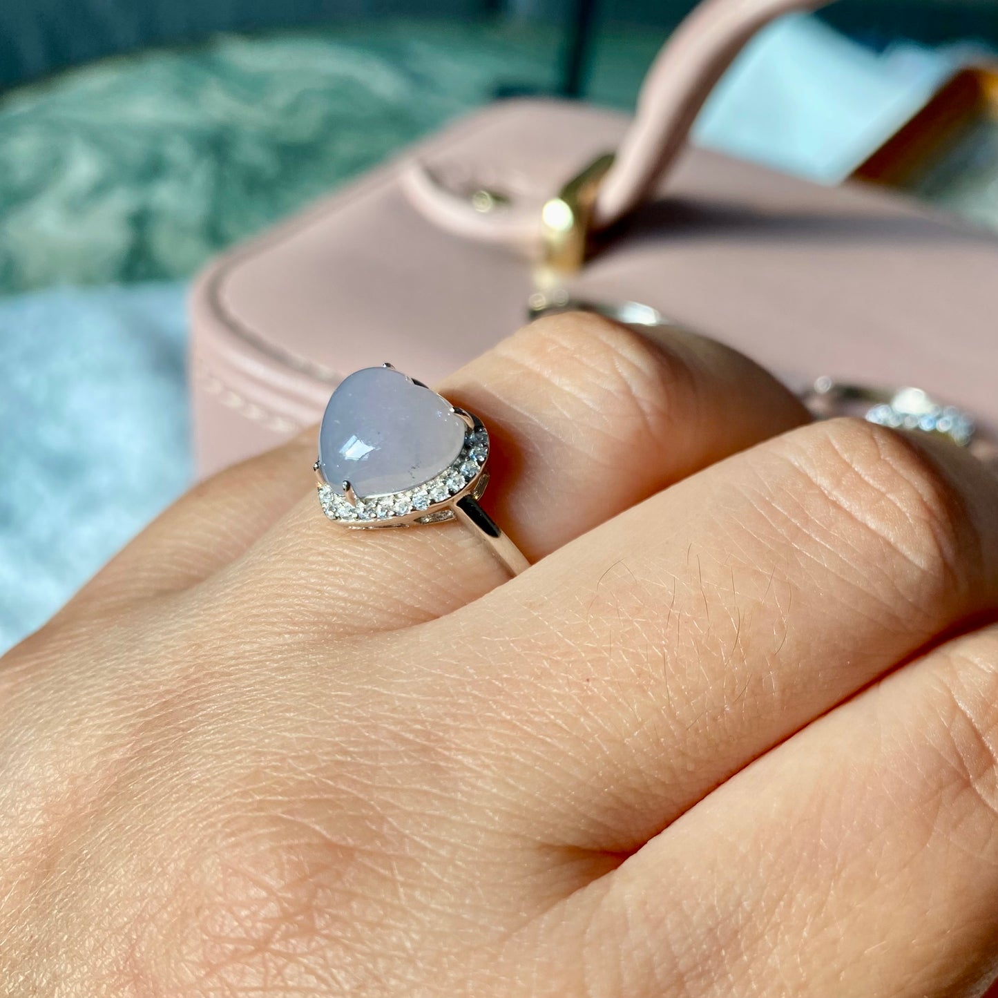 Icy Lavender Heart Jadeite Ring