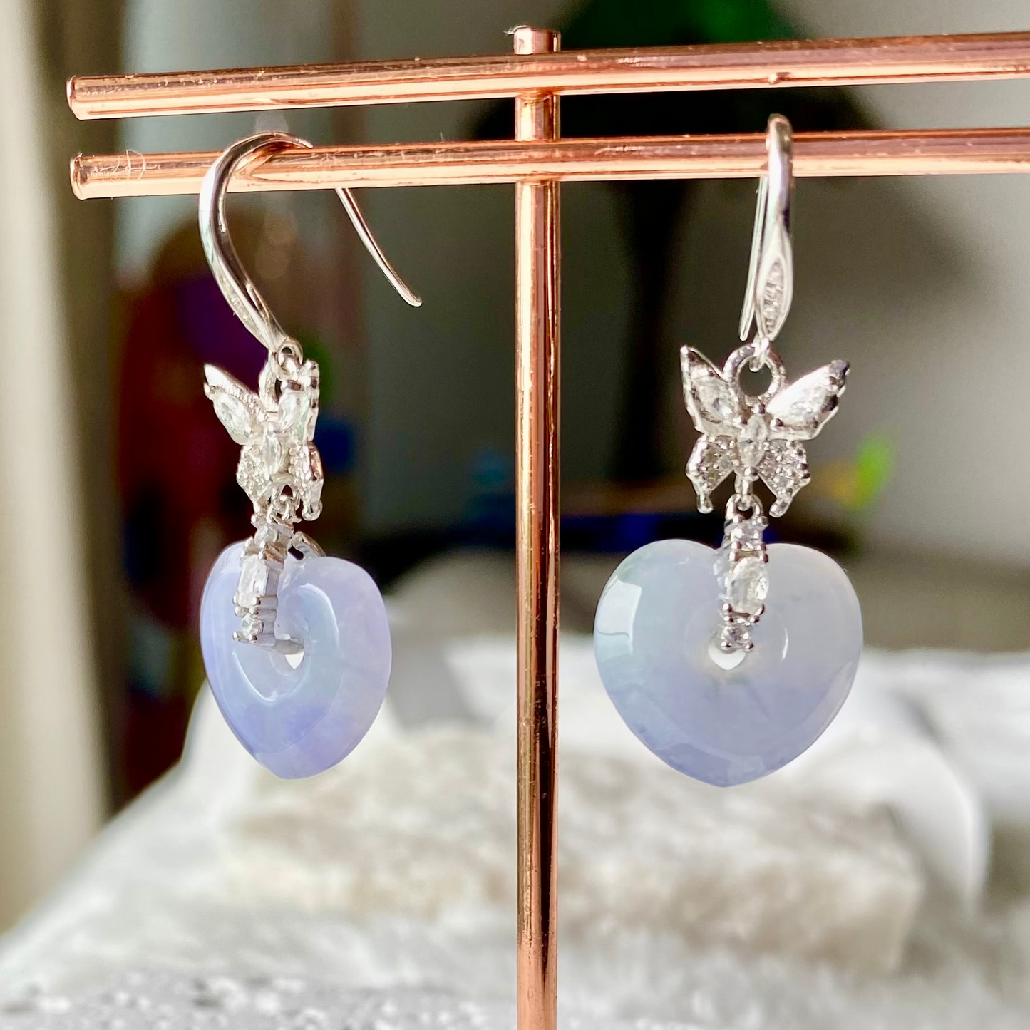 Icy Lavender Jadeite Donut Dangle Earrings