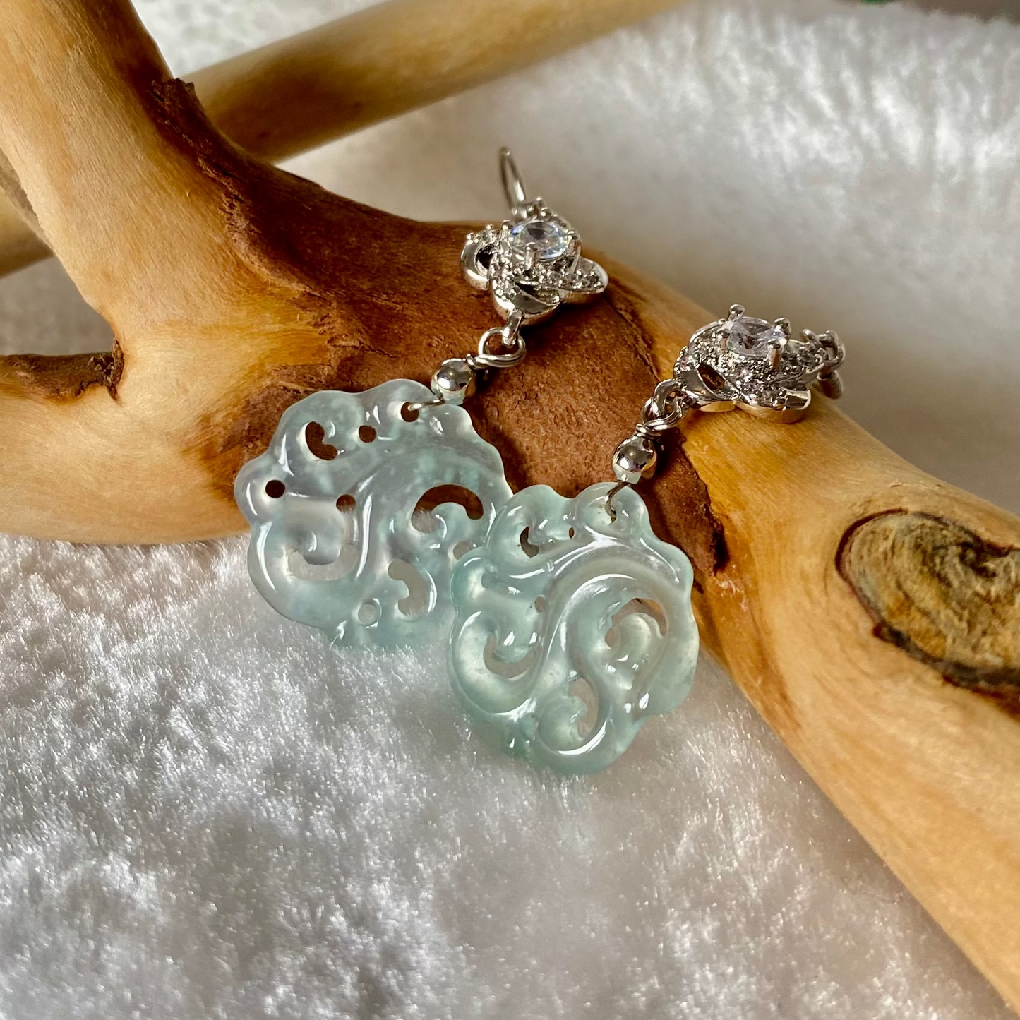 Carved Jadeite Disc Dangle Earrings