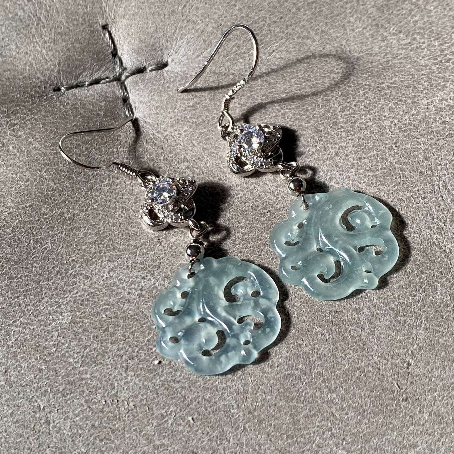 Carved Jadeite Disc Dangle Earrings