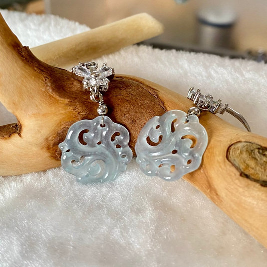 Carved Jadeite Disc Dangle Earrings