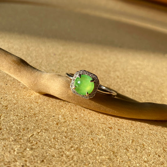 Icy Green Jadeite Cabochon Halo Ring  (Jade Essentials · Gold-Plated Silver)