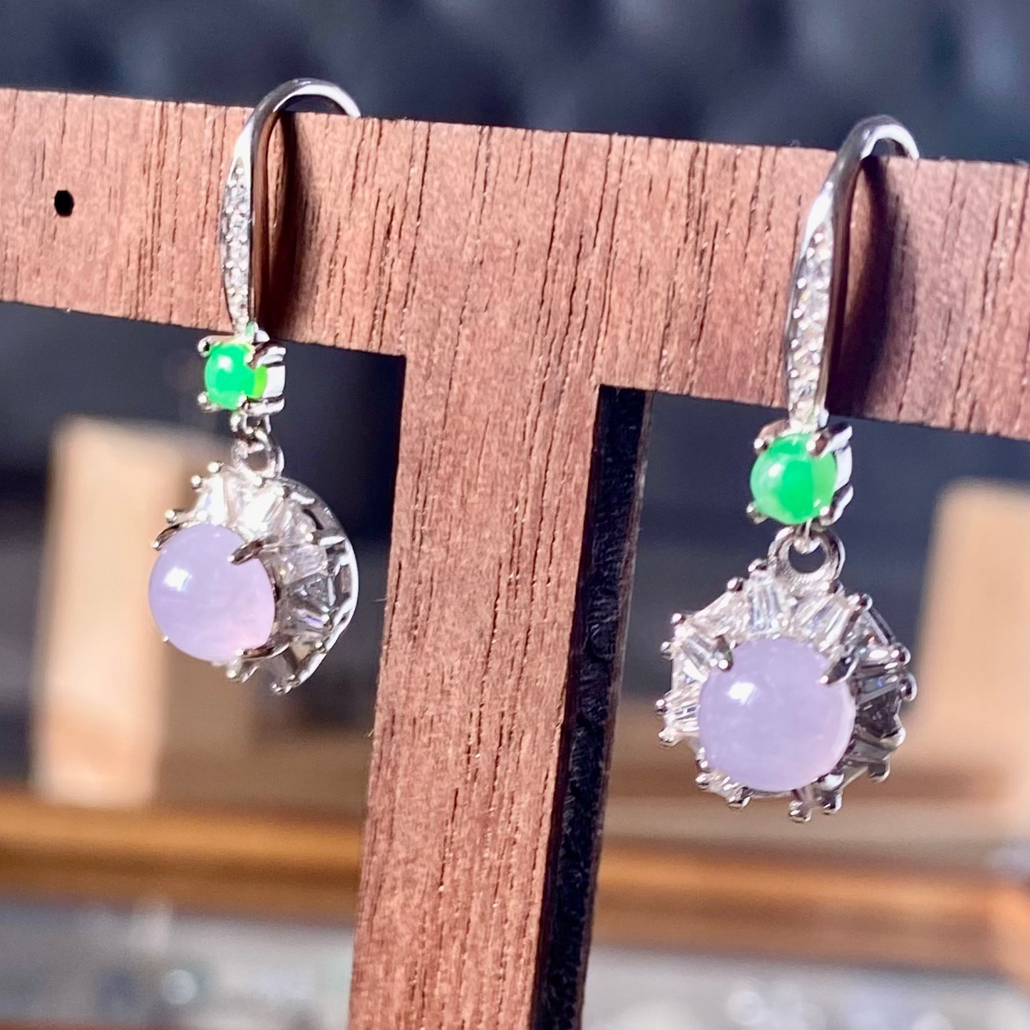 Icy Lavender Jadeite Cabochon Dangle Earrings