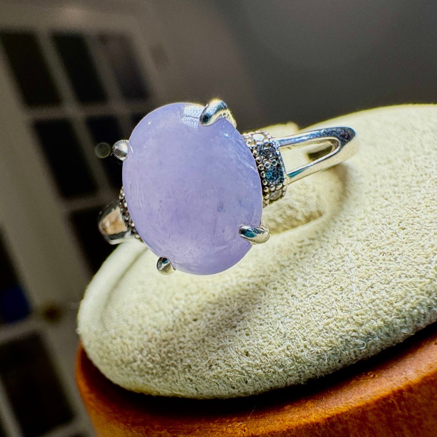Icy Lavender Jadeite Cabochon Ring
