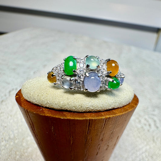 Multi-color Jadeite Cabochon Band Ring