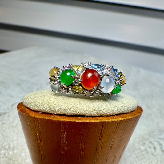 Multi-color Jadeite Cabochon Band Ring