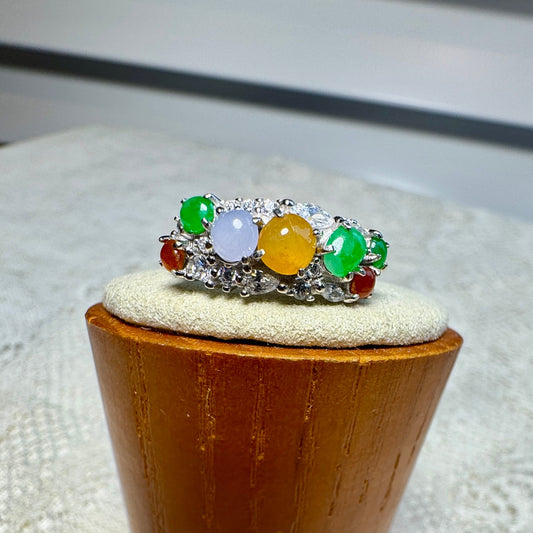 Multi-color Jadeite Cabochon Band Ring
