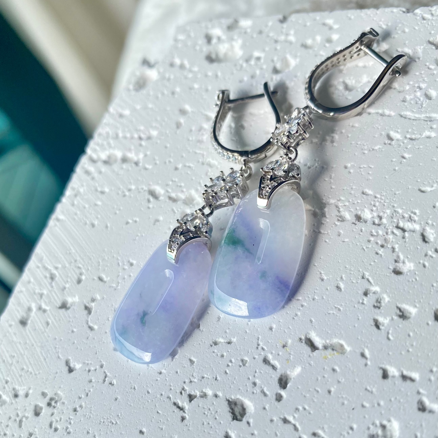 Icy Lavender-Green Jadeite Donut Dangle Earrings