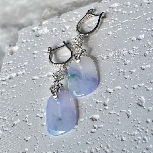 Icy Lavender-Green Jadeite Donut Dangle Earrings