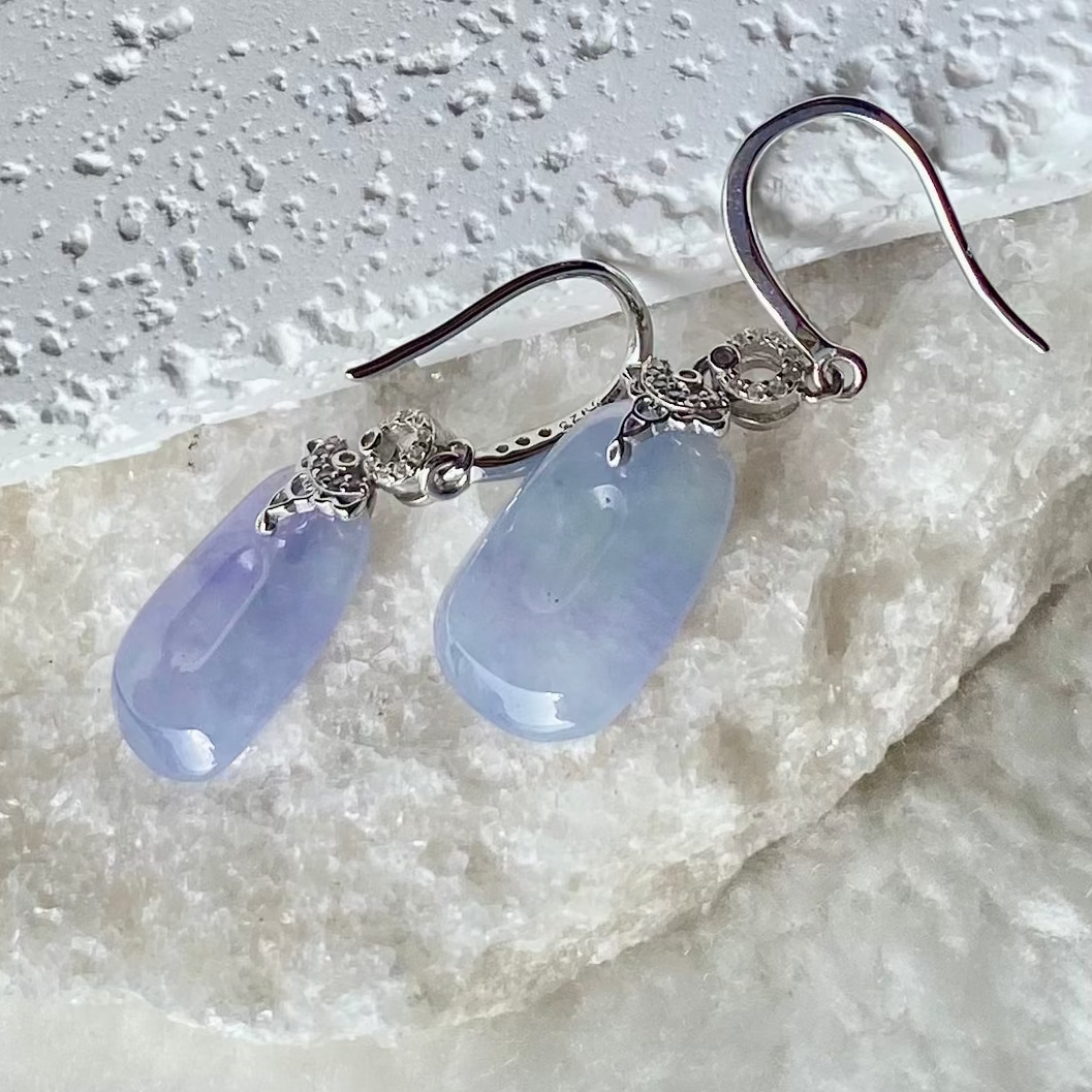 Icy Lavender-Green Jadeite Donut Dangle Earrings