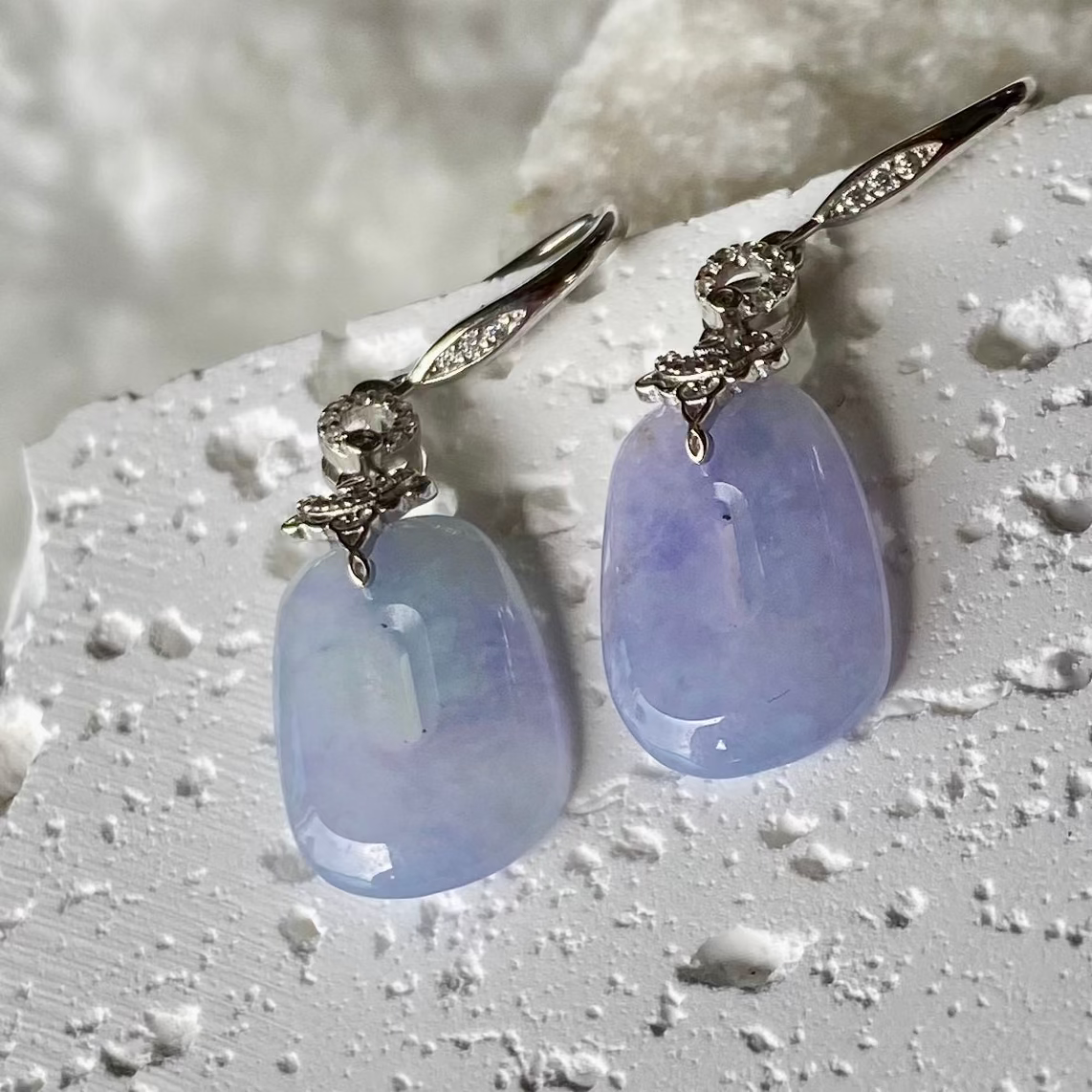 Icy Lavender-Green Jadeite Donut Dangle Earrings
