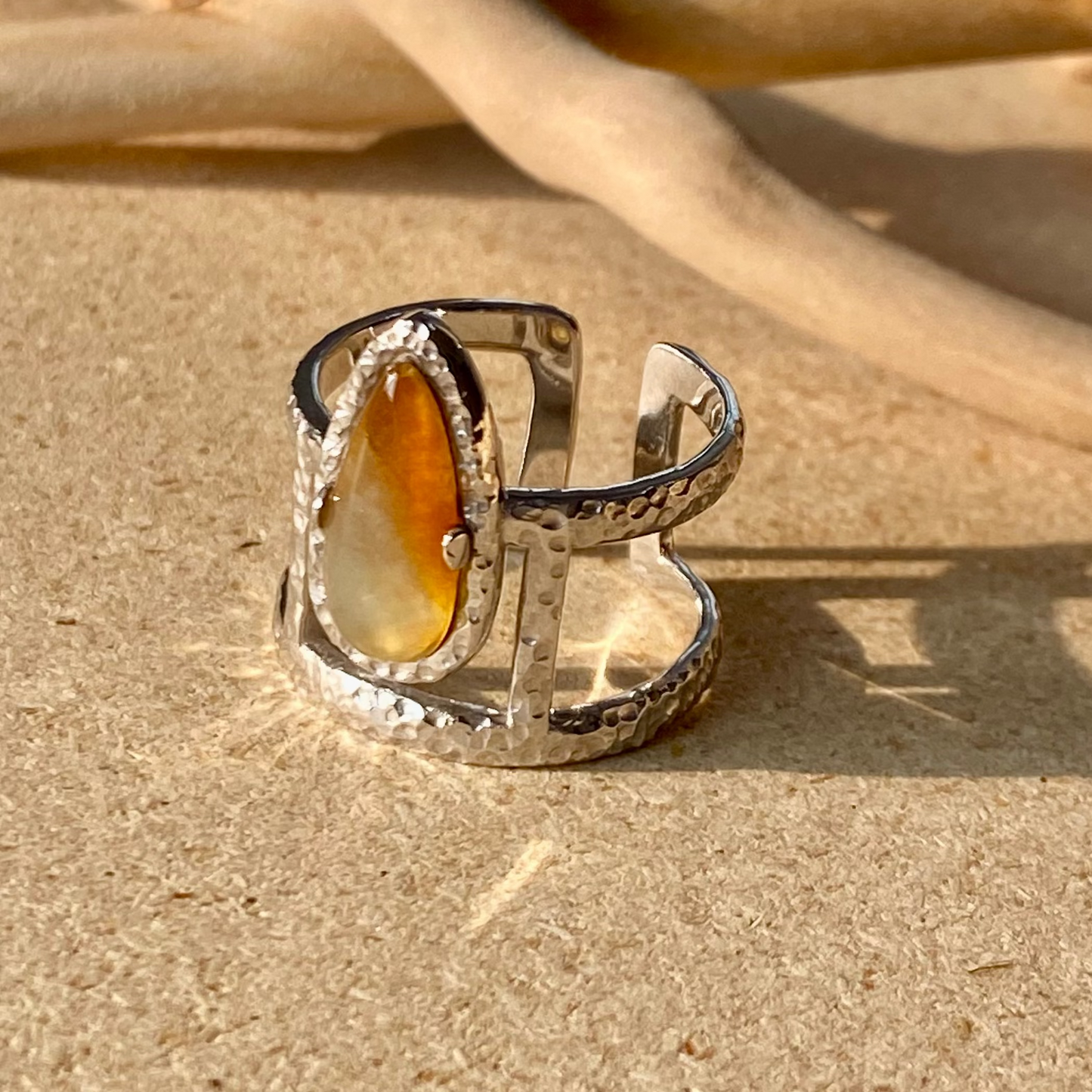 Yellow Teardrop Jadeite Ring