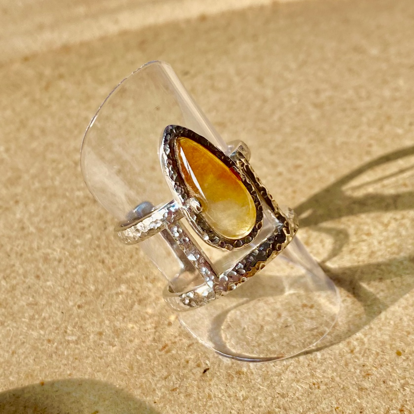 Yellow Teardrop Jadeite Ring