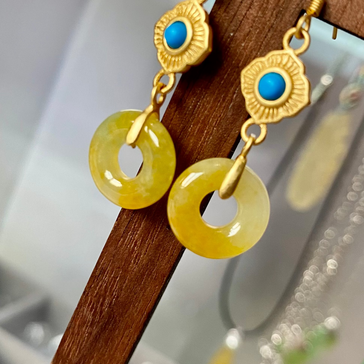 Icy Yellow Jadeite Donut Dangle Earrings