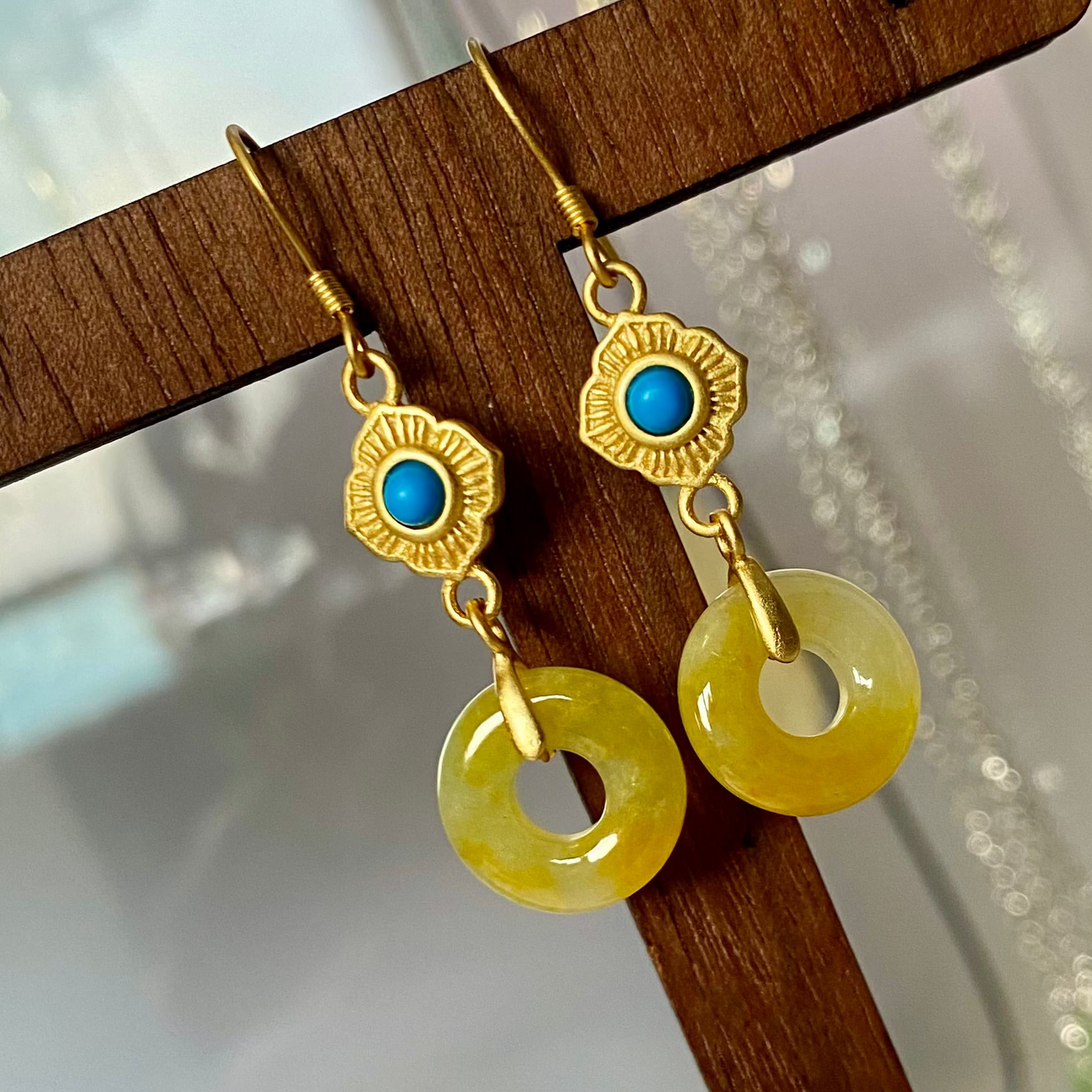 Icy Yellow Jadeite Donut Dangle Earrings