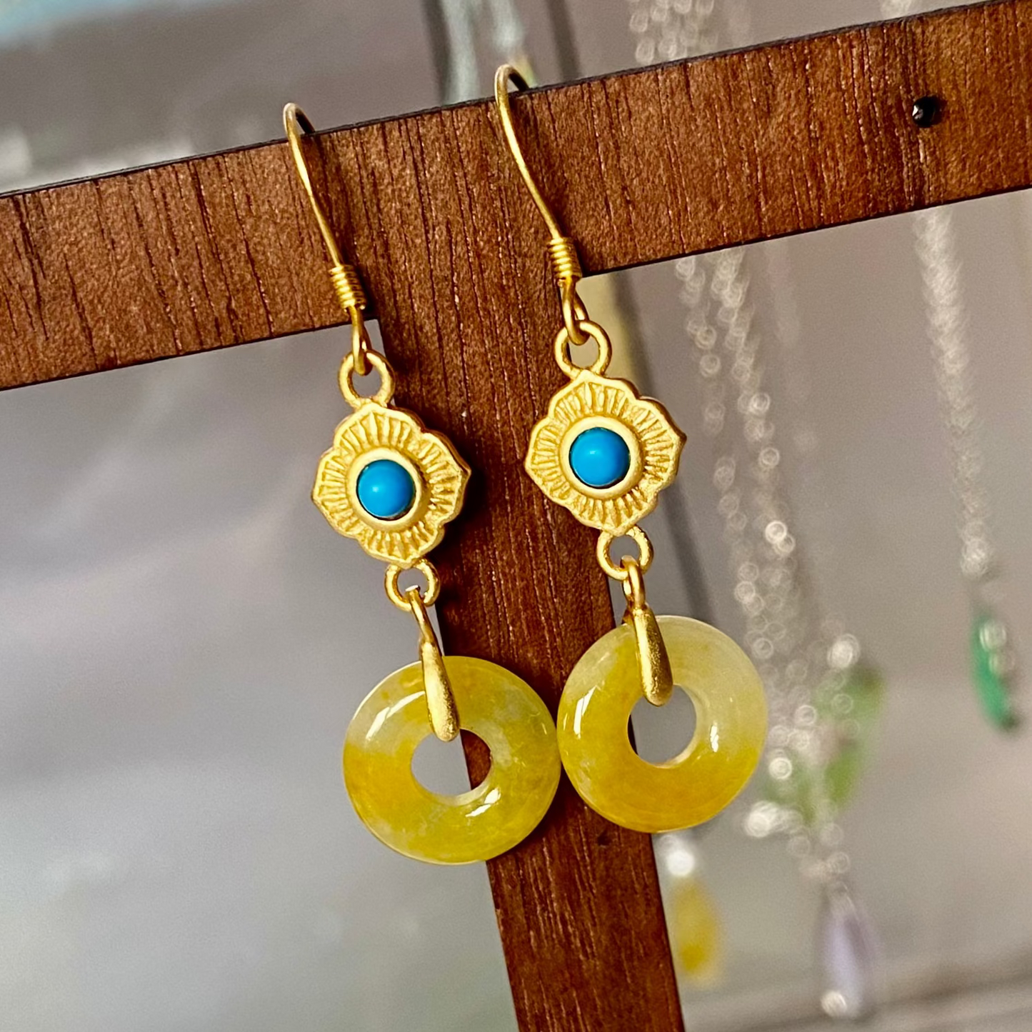 Icy Yellow Jadeite Donut Dangle Earrings