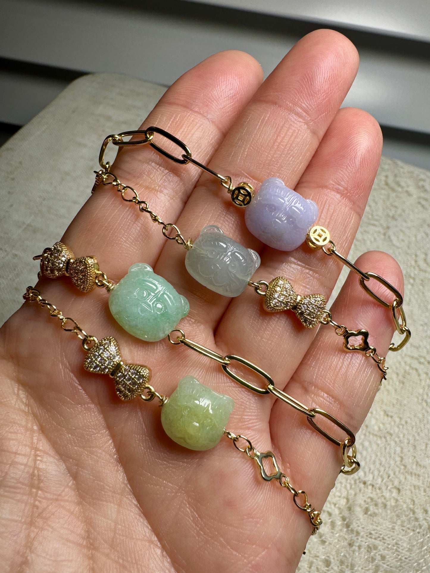 Teddy Bear Jadeite Charm Bracelet