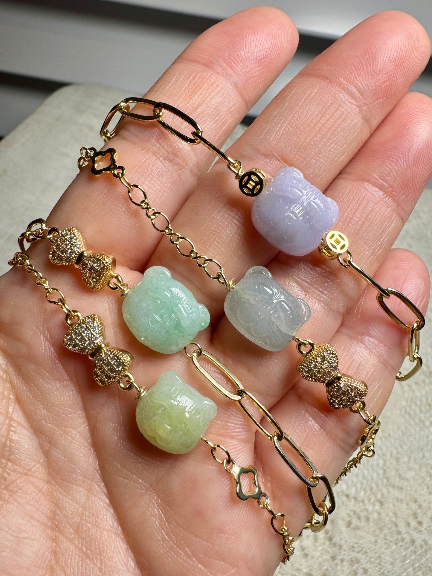Teddy Bear Jadeite Charm Bracelet