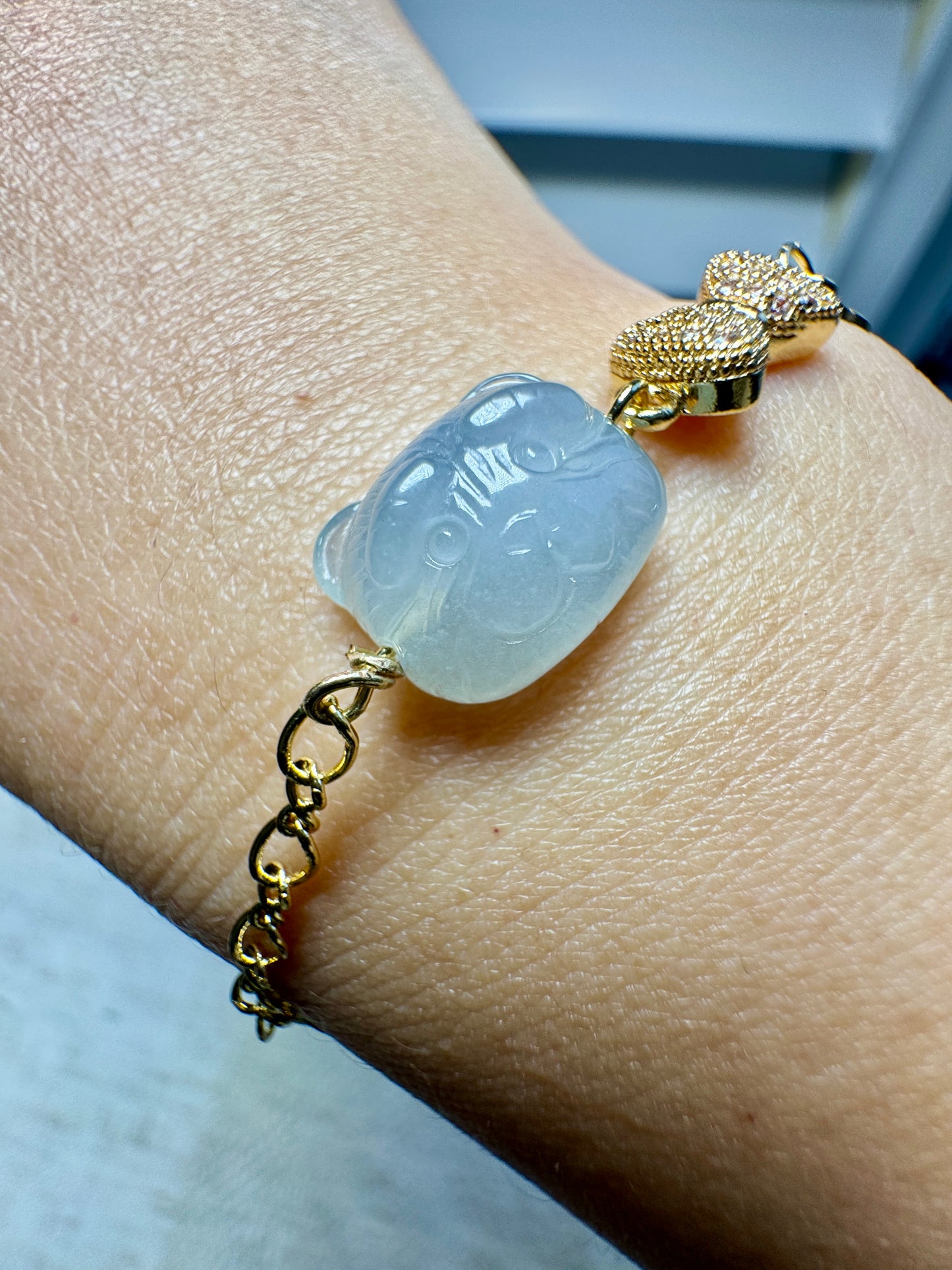 Teddy Bear Jadeite Charm Bracelet
