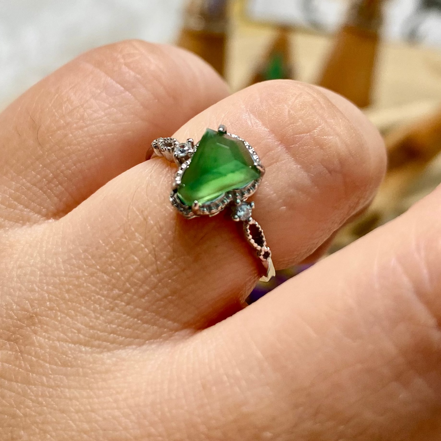 Diamond Cut Green Jadeite Ring