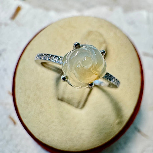 Icy Yellow Flower Jadeite Ring