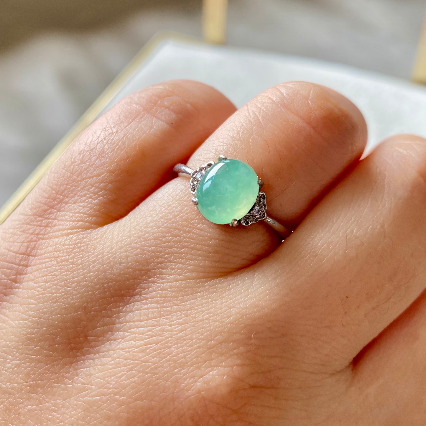 Green Jadeite Cabochon Ring