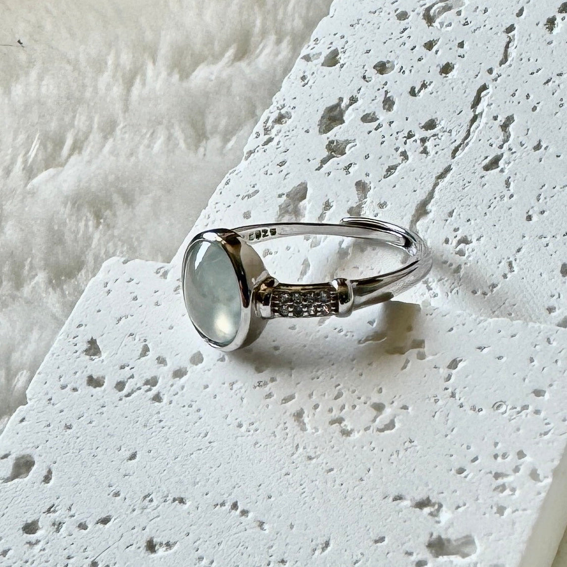 Icy White Jadeite Cabochon Ring