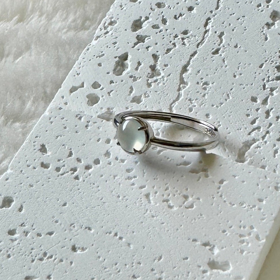 Icy White Jadeite Cabochon Ring