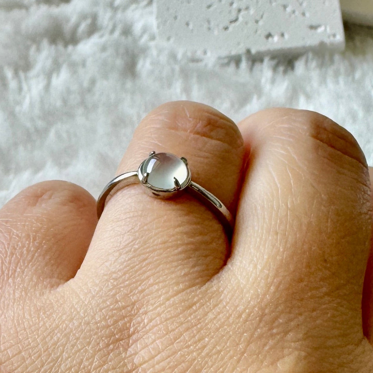 Icy White Jadeite Cabochon Ring