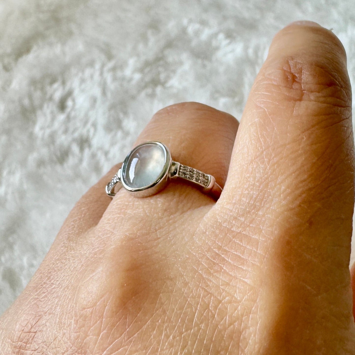 Icy White Jadeite Cabochon Ring