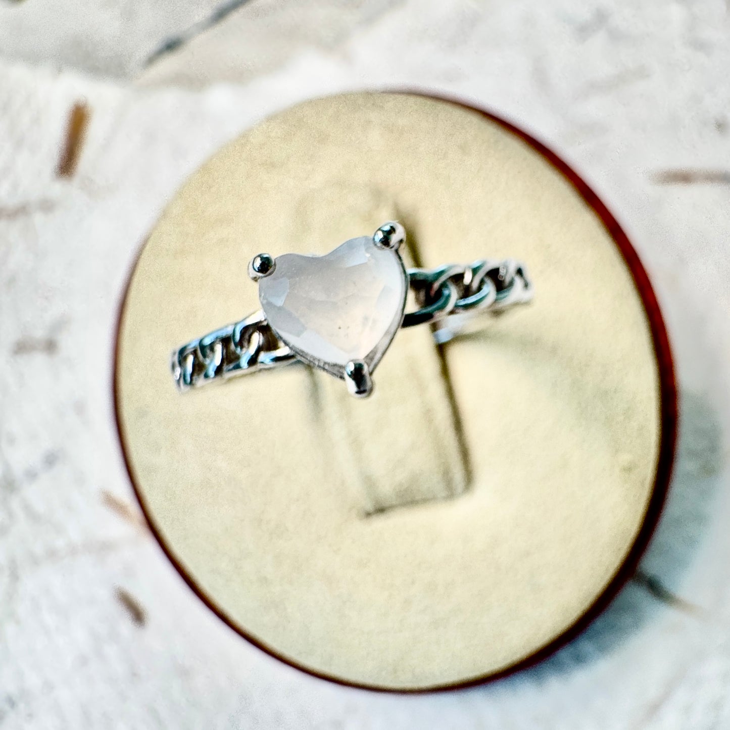 Icy Heart Jadeite Cabochon Ring