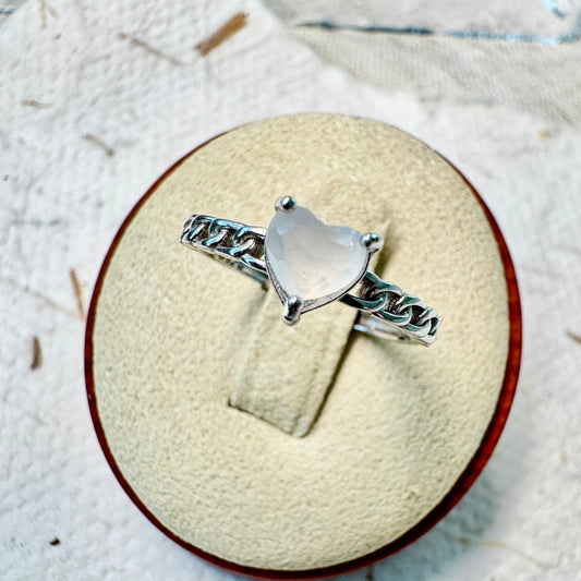 Icy Heart Jadeite Cabochon Ring