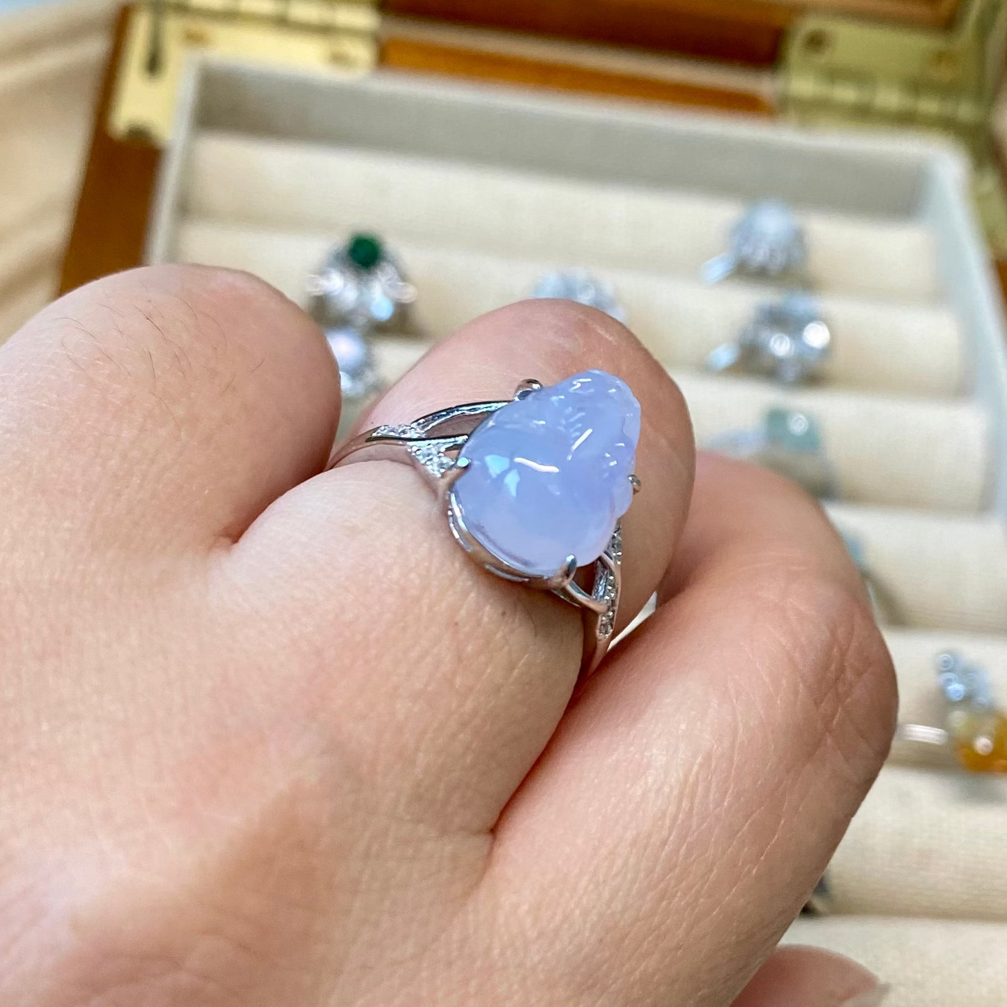 Icy Lavender Pixiu Jadeite Ring