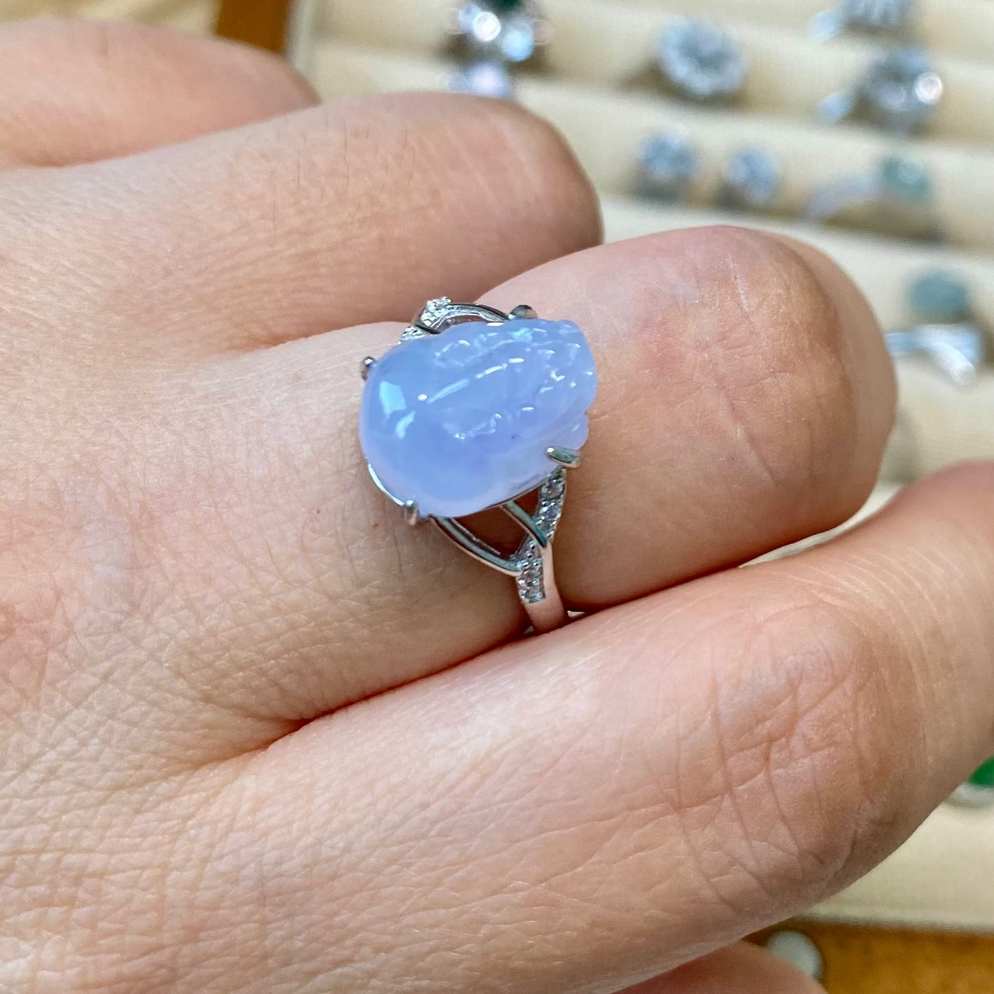 Icy Lavender Pixiu Jadeite Ring