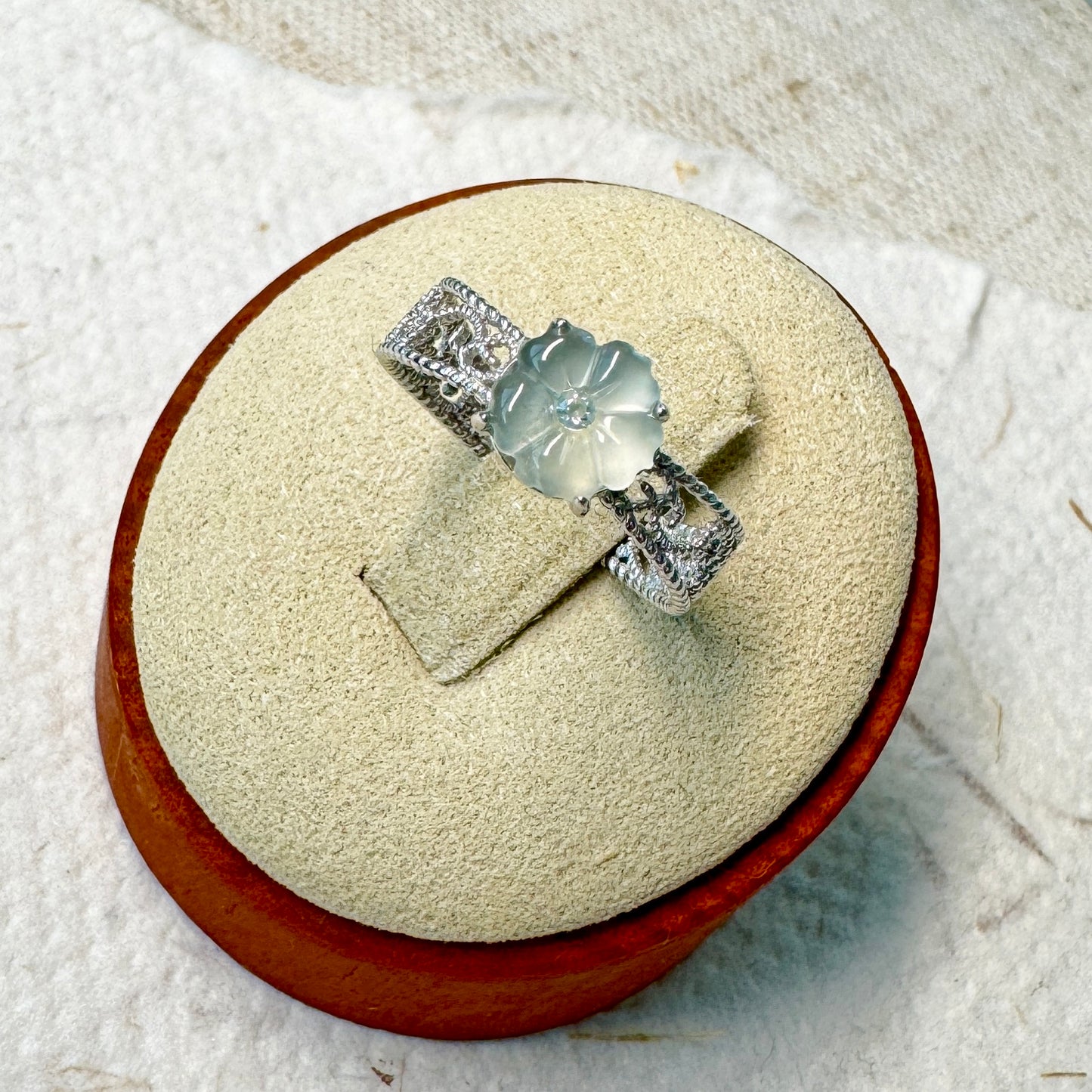Icy White Flower Jadeite Ring