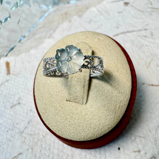 Icy White Flower Jadeite Ring