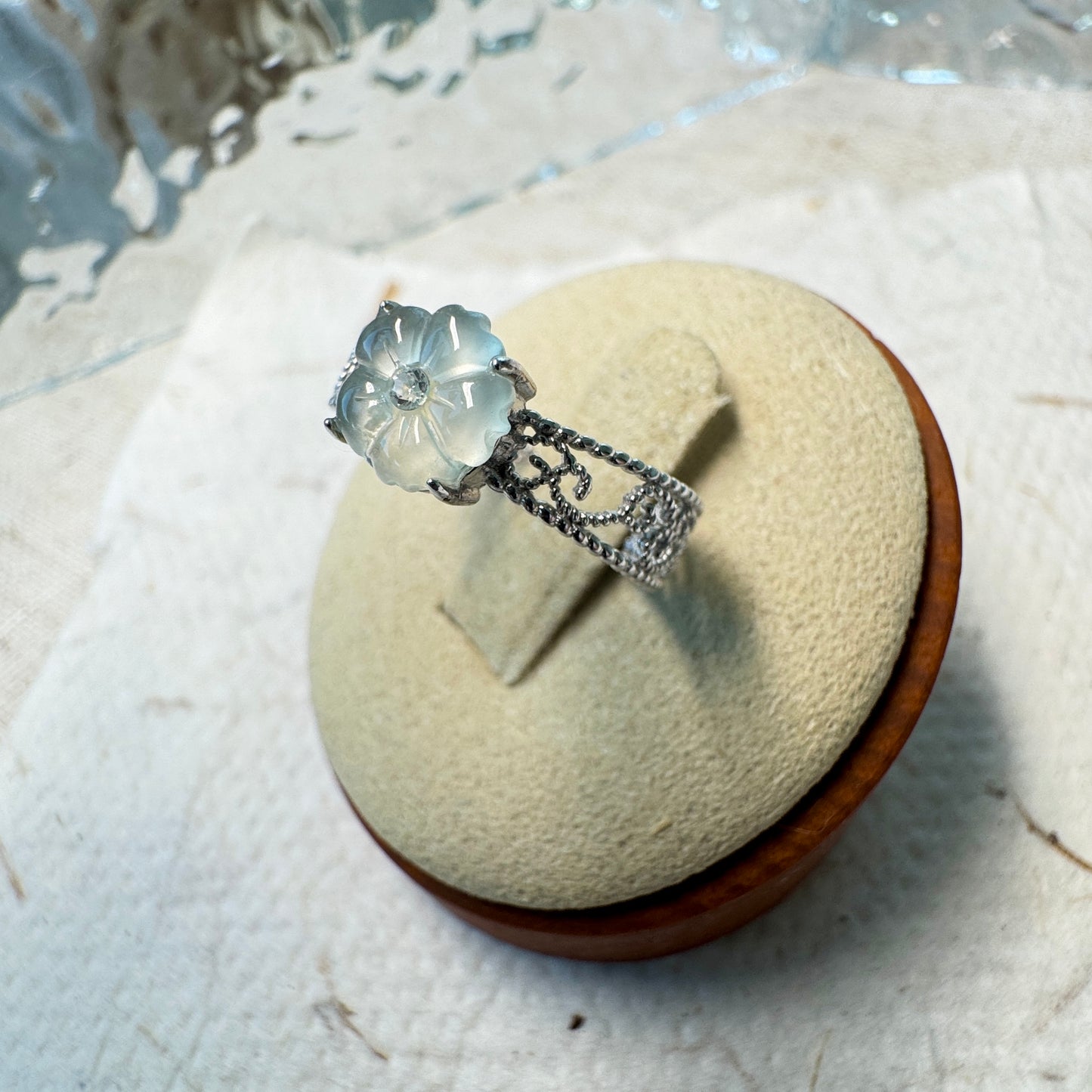 Icy White Flower Jadeite Ring