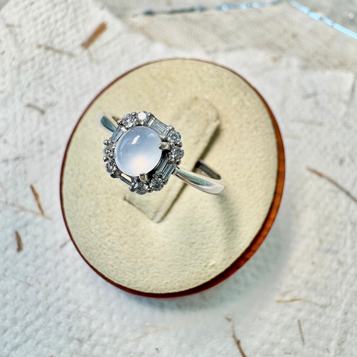 Icy White Jadeite Cabochon Ring