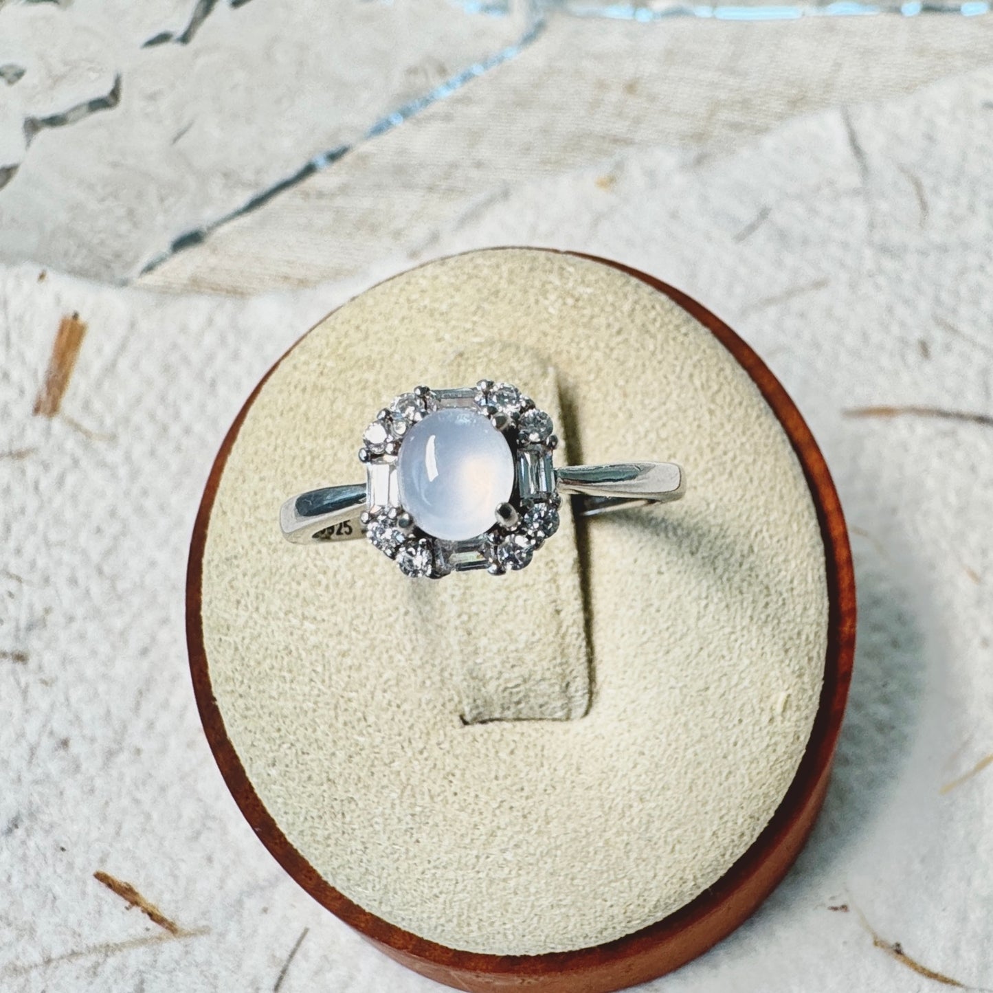 Icy White Jadeite Cabochon Ring