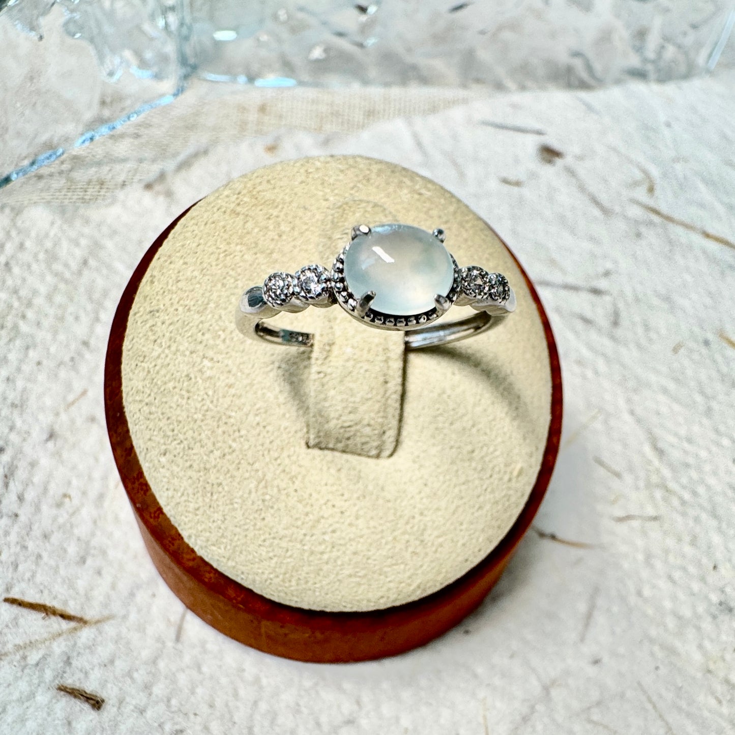Icy White Jadeite Cabochon Ring
