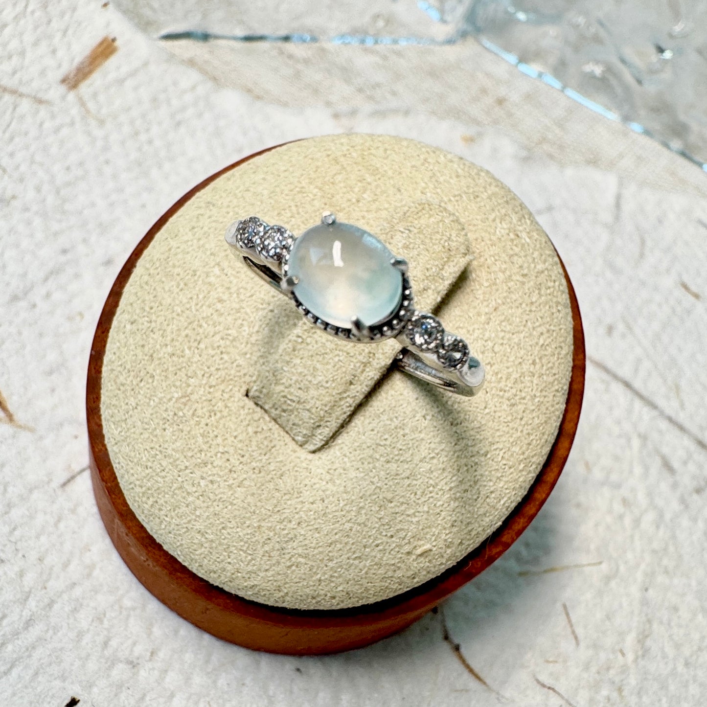 Icy White Jadeite Cabochon Ring