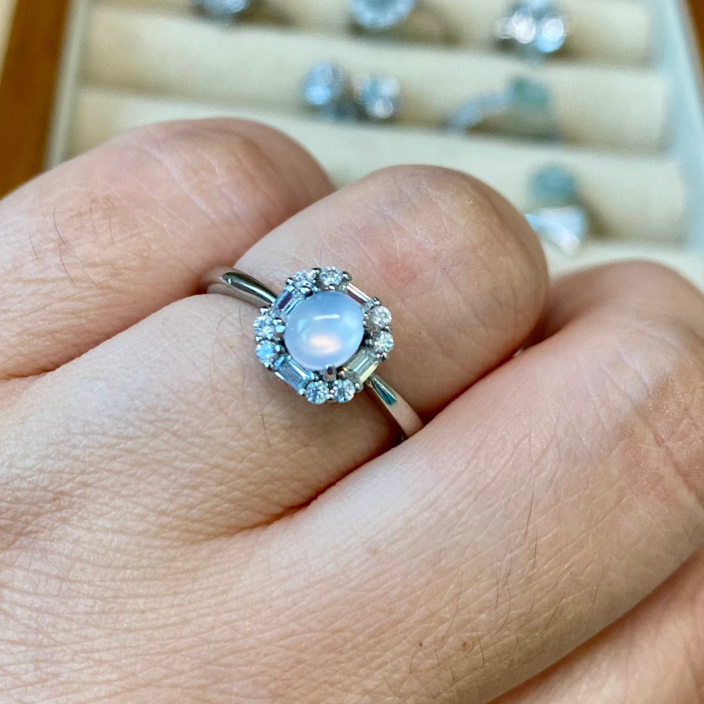Icy White Jadeite Cabochon Ring