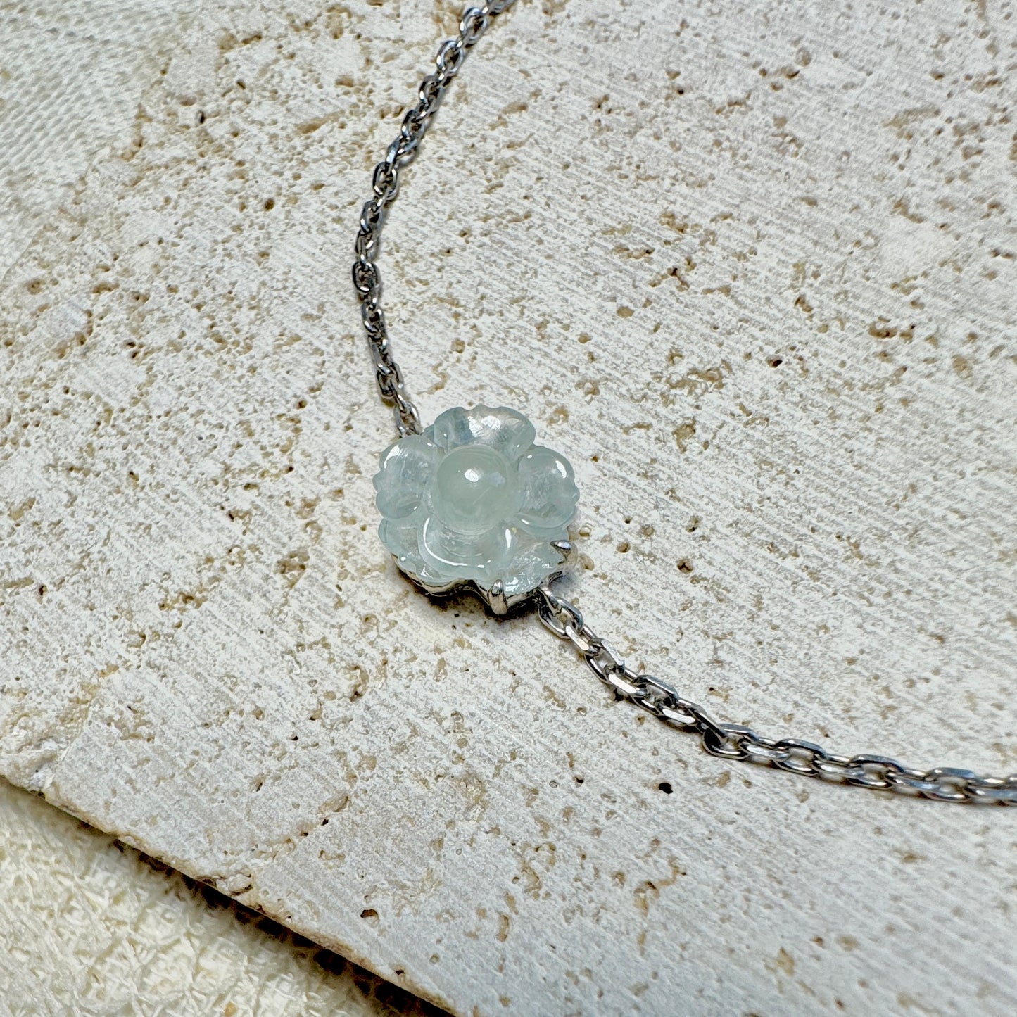 Icy White SunflowerJadeite Bracelet