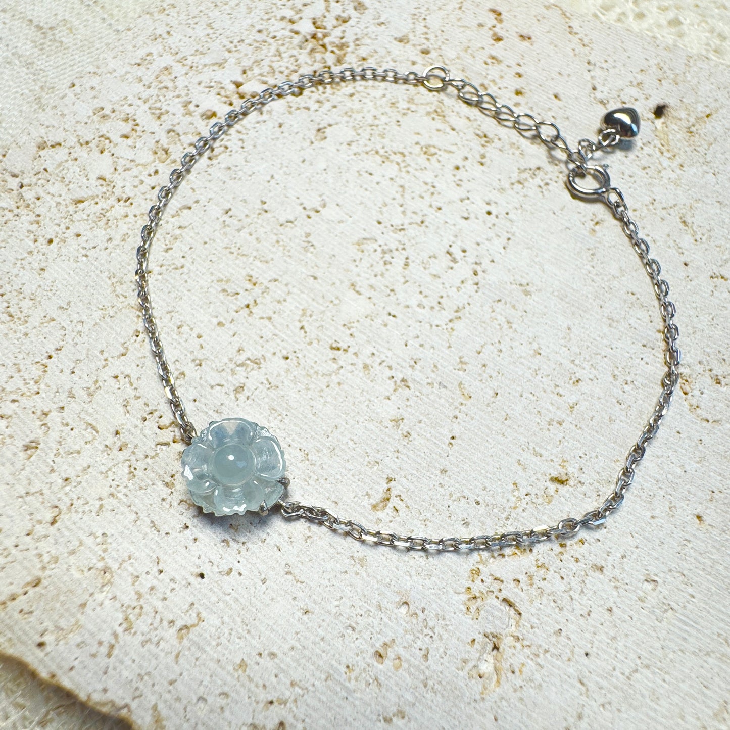 Icy White SunflowerJadeite Bracelet